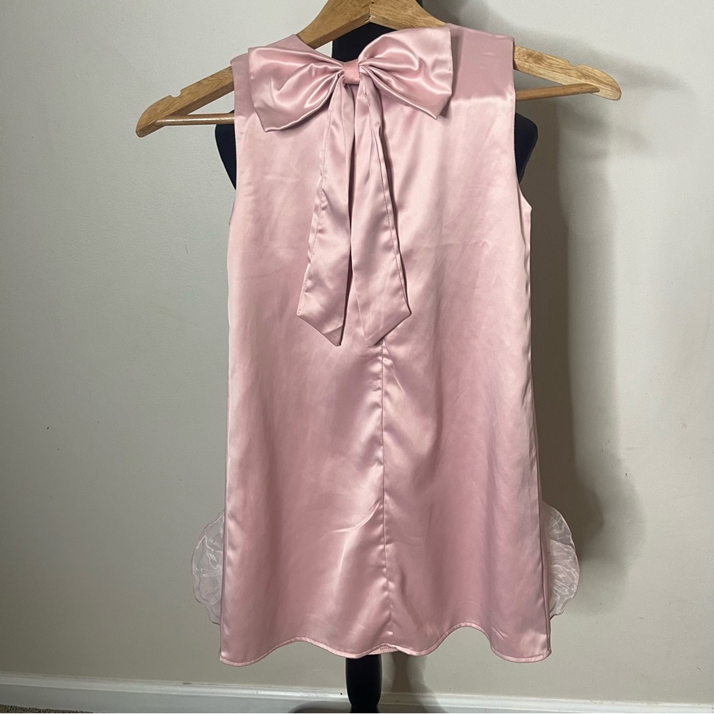 SHEIN Girls Light Pink Satin Flower Appliqué Detachable Bow Dress Kids Sz 7 - Picture 3 of 7